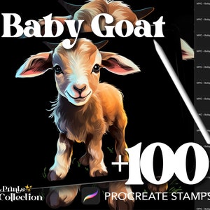 Más de 100 sellos de cabra bebé procreados, criaturas del bosque de vida silvestre del bosque de animales mamíferos, descarga digital, suministro de arte digital, pincel procreado