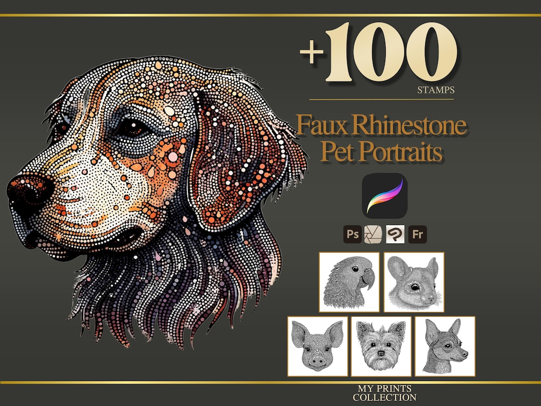 Faux Rhinestone Pet Portraits Procreate Stamps & Photoshop Brushes ...