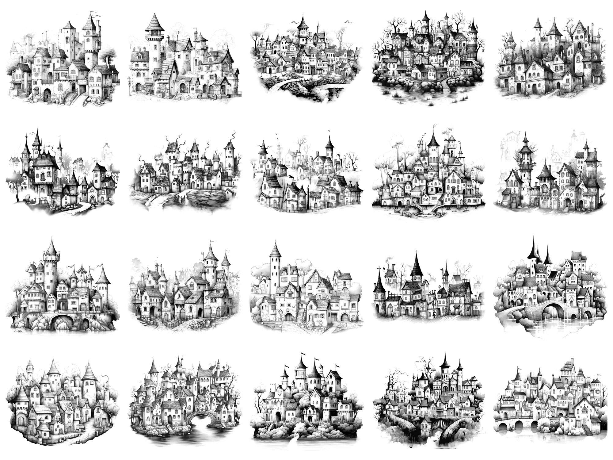 Fantasy Village Procreate Stamps & Photoshop Brushes – 100+ Place House ...