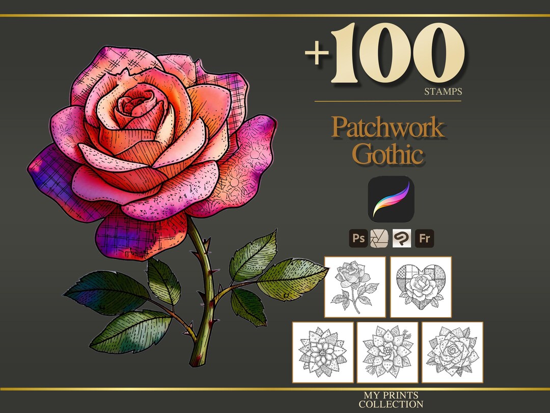 Gothic Patchwork Procreate Stamps & Photoshop Brushes – 100+ Fashion ...