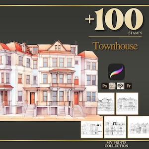 Townhouse Procreate Stamps & Photoshop Brushes – 100+ Place House Landscape Magical Whimsical Tattoo, Illustration, Stencil, Brush Pack