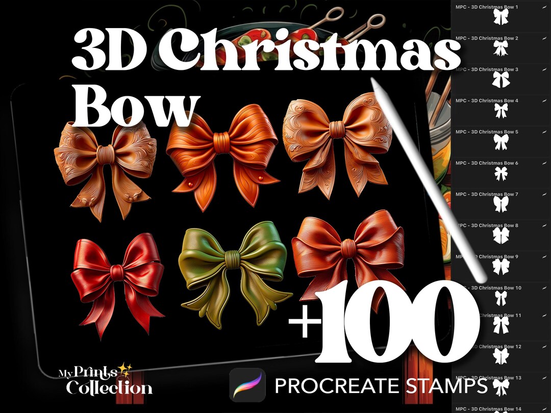 3D Christmas Bow Dual Color Procreate Stamp Brushes - 100+ Stamps ...