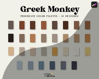 Greek Monkey Procreate Color Palette, 30-Color Swatch Set for iPad, Digital Art Palette for Procreate App