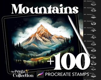 Más de 100 sellos de montañas para Procreate, paisajes naturales encantados, DND, mágicos y caprichosos, descarga digital, material de arte digital, pincel para Procreate
