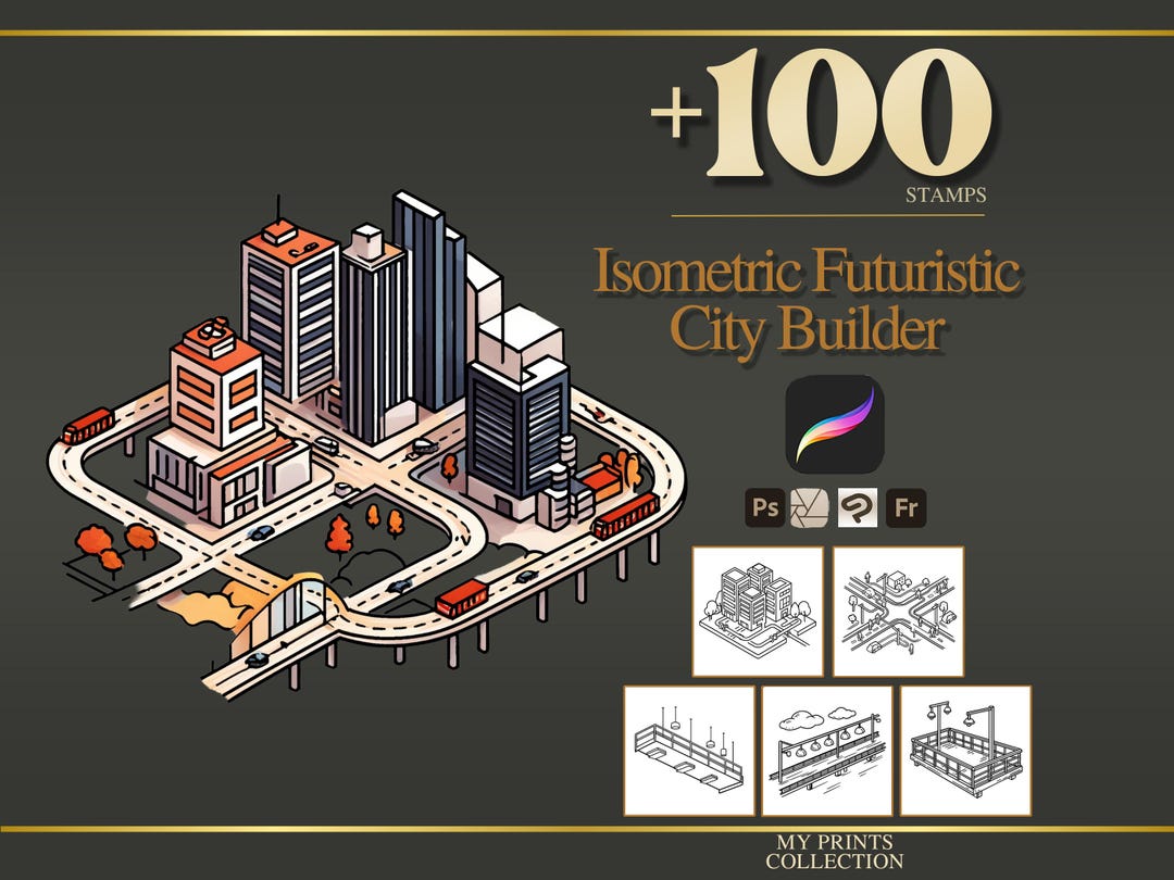 Isometric Futuristic City Builder Procreate Stamps & Photoshop Brushes ...