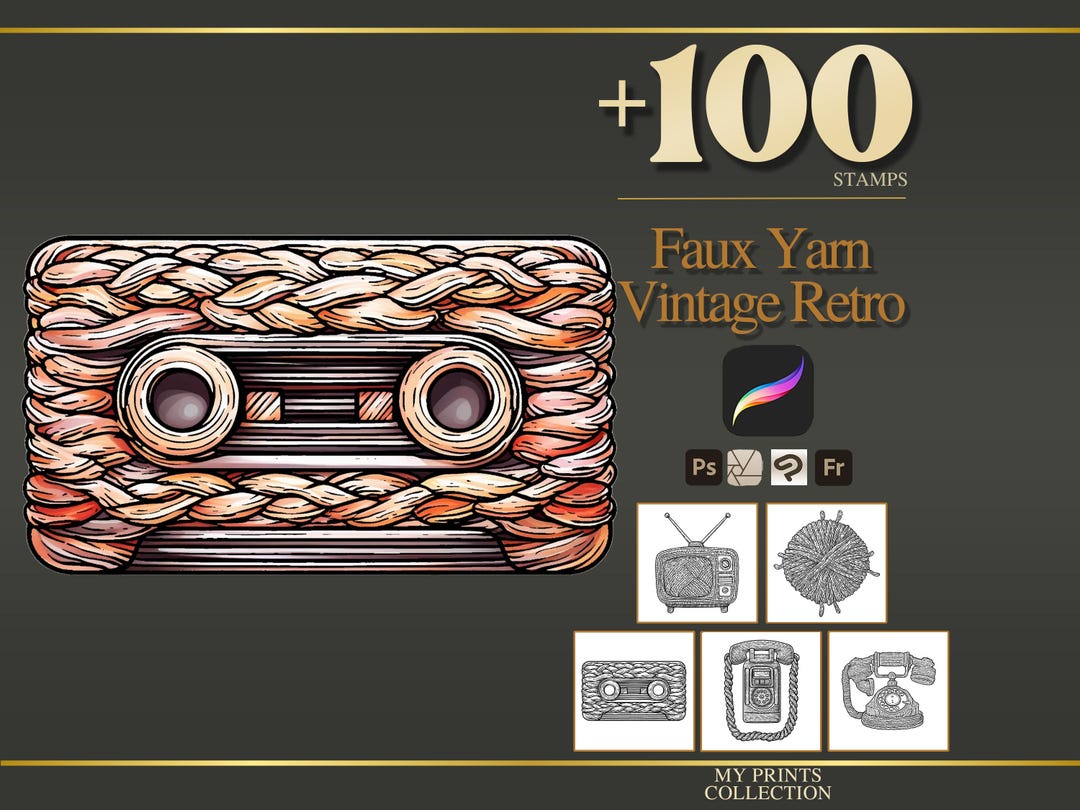 Faux Yarn Vintage Retro Procreate Stamps & Photoshop Brushes – 100 ...