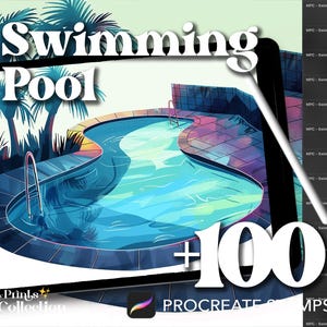 100+ Procreate Swimming Pool Stamps, Interior Design Decor Room Landscape, Digital Download, Digital Art Supply Tool, Procreate Brush