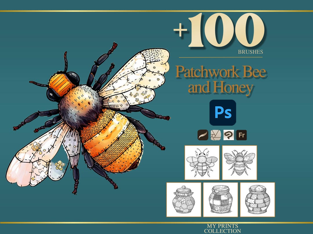 Bee and Honey Patchwork Photoshop Brushes & Procreate Stamps – 100 ...