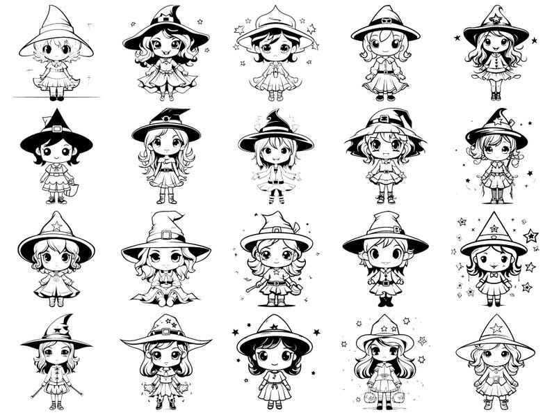 Witch Chibi Halloween Procreate Stamps & Photoshop Brushes – 100 ...