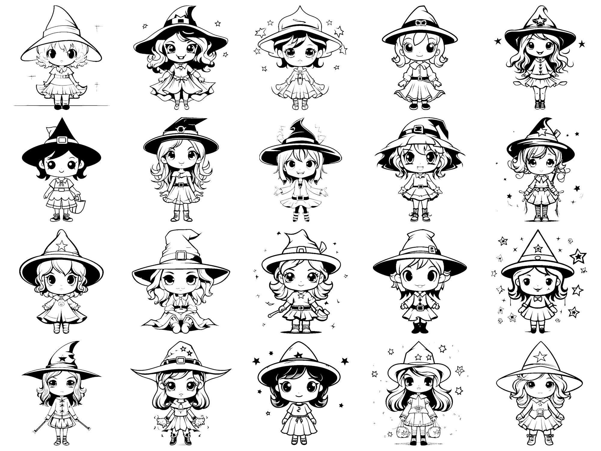 Witch Chibi Halloween Procreate Stamps & Photoshop Brushes – 100 ...