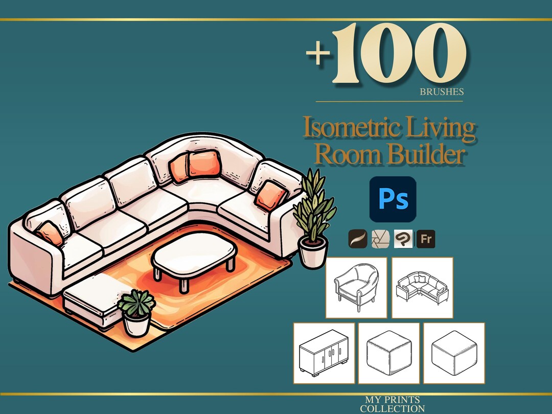 Isometric Living Room Builder Photoshop Brushes & Procreate Stamps ...