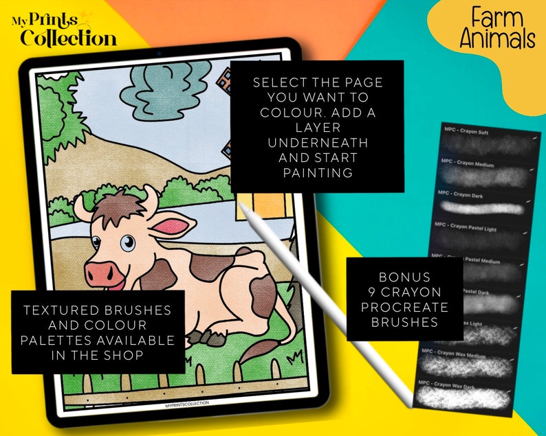 100 Farm Animals Coloring Pages Printable PDF + Procreate Digital ...