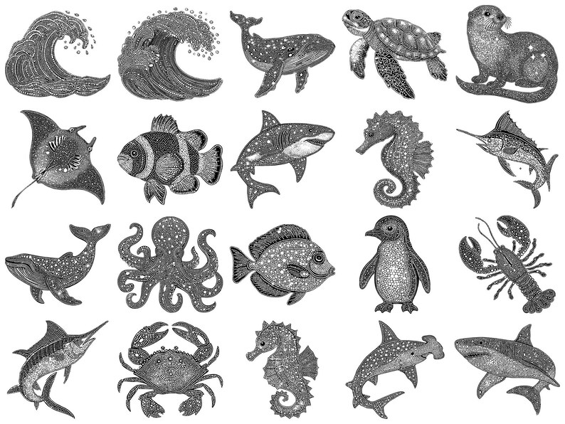 Faux Rhinestone Ocean Animals Photoshop Brushes & Procreate Stamps ...