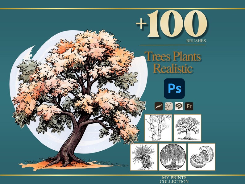Trees Plants Realistic Photoshop Brushes & Procreate Stamps – 100 ...