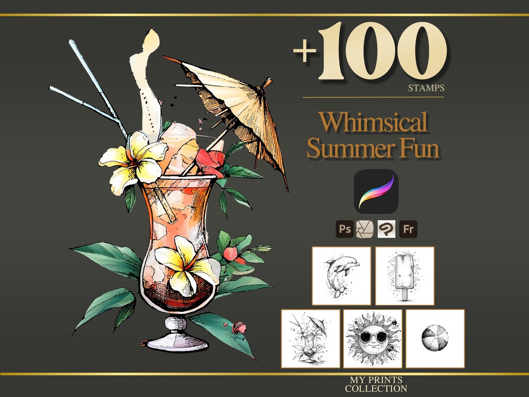 Whimsical Summer Fun Procreate Stamps & Photoshop Brushes – 100 ...