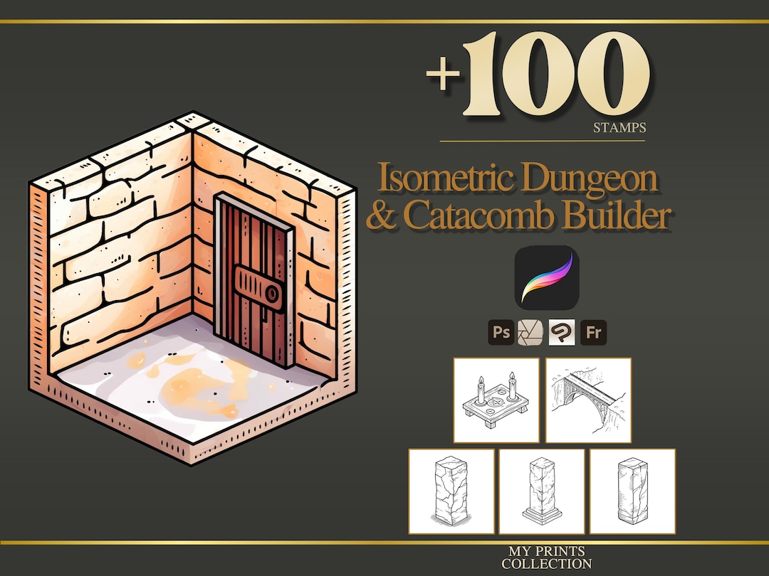 Isometric Dungeon and Catacomb Builder Procreate Stamps & Photoshop ...