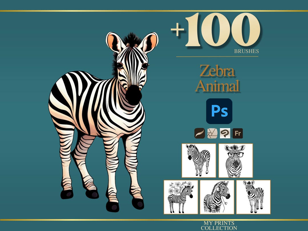 Zebra Photoshop Brushes & Procreate Stamps – 100+ Realistic Animal Pet ...