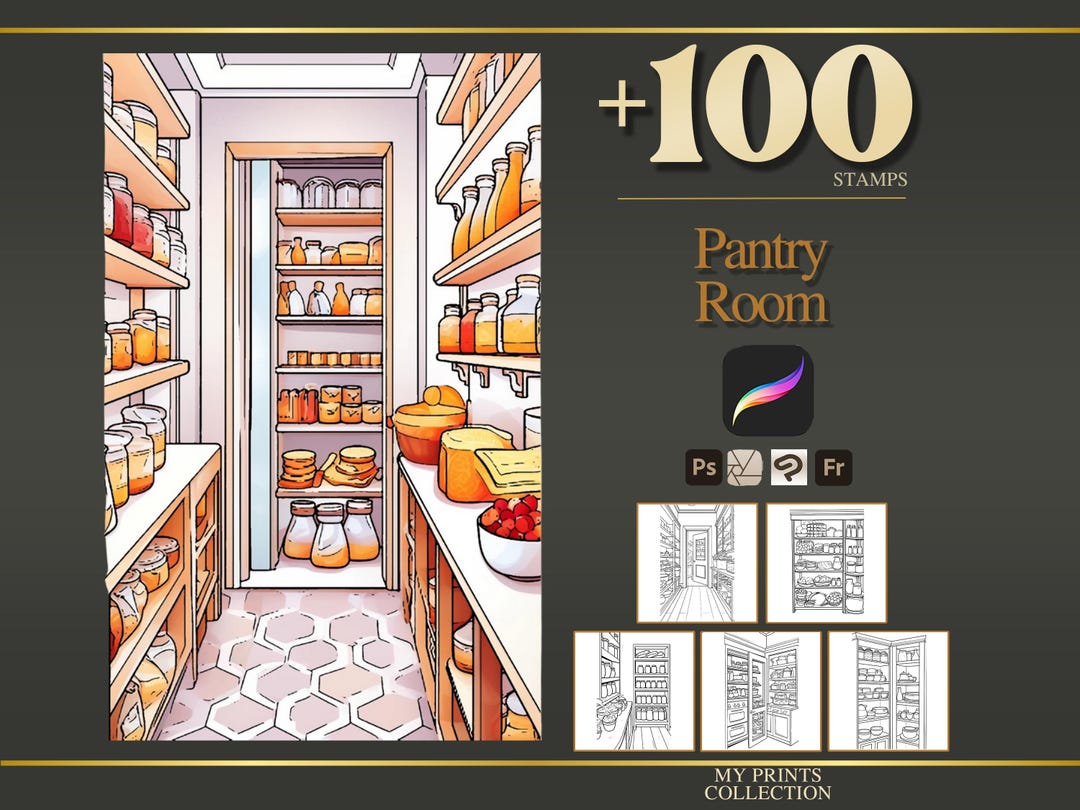 Pantry Room Procreate Stamps & Photoshop Brushes – 100+ Interior Room ...