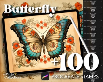 100+ Procreate Butterfly Stamps, Monarch Morpho Biomechanical Bug Insect Tattoo, Digital Download, Digital Art Supply, Procreate Brush