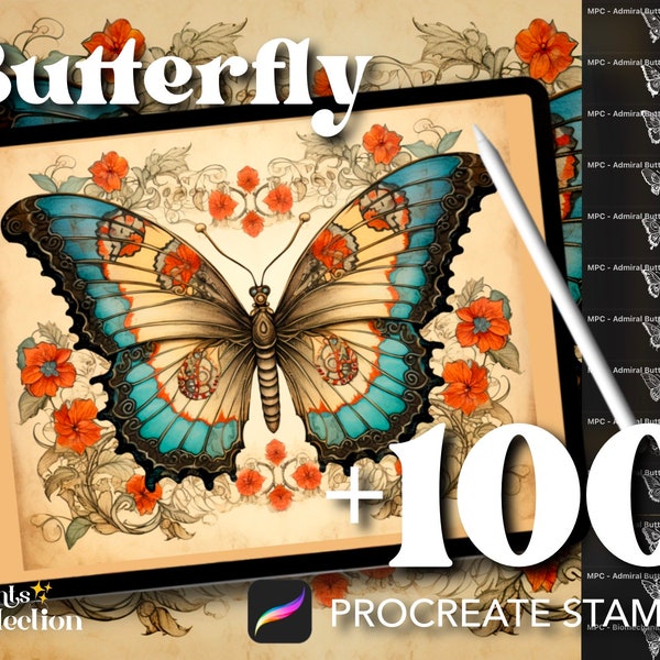 100+ Procreate Butterfly Stamps, Monarch Morpho Biomechanical Bug Insect Tattoo, Digital Download, Digital Art Supply, Procreate Brush