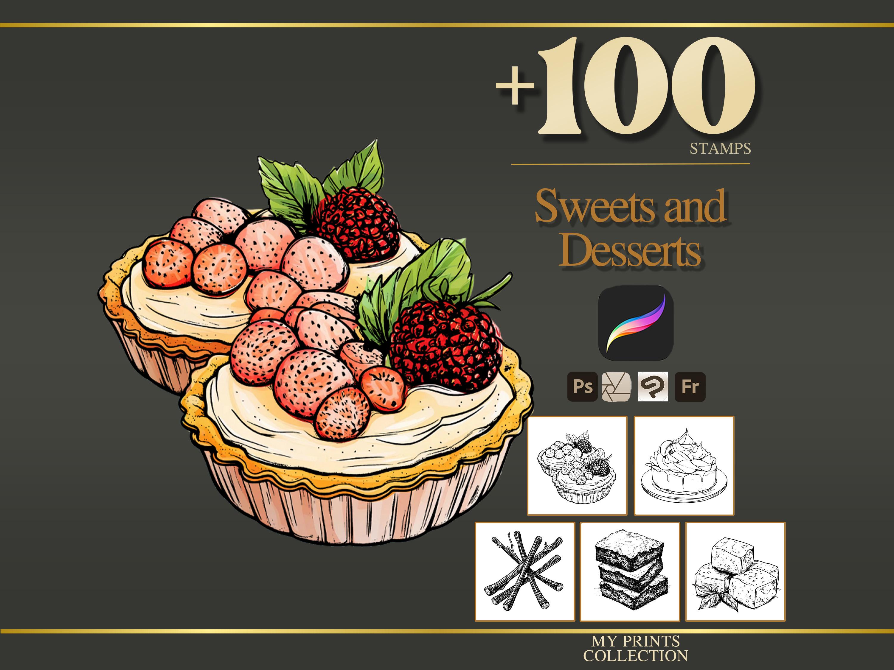Sweets and Desserts Procreate Stamps & Photoshop Brushes – 100+ Food ...