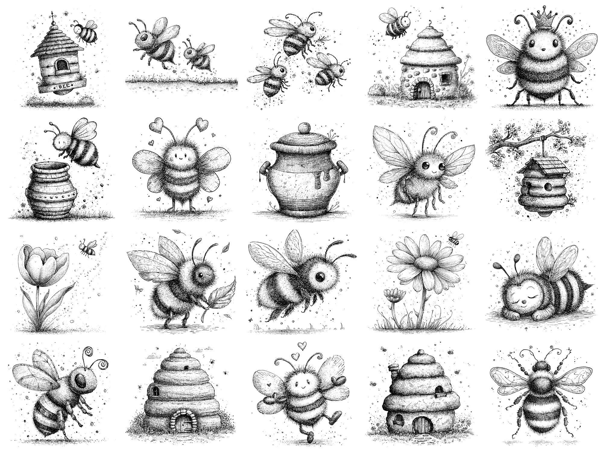 Whimsical Bees Honey Photoshop Brushes & Procreate Stamps – 100+ Tattoo ...