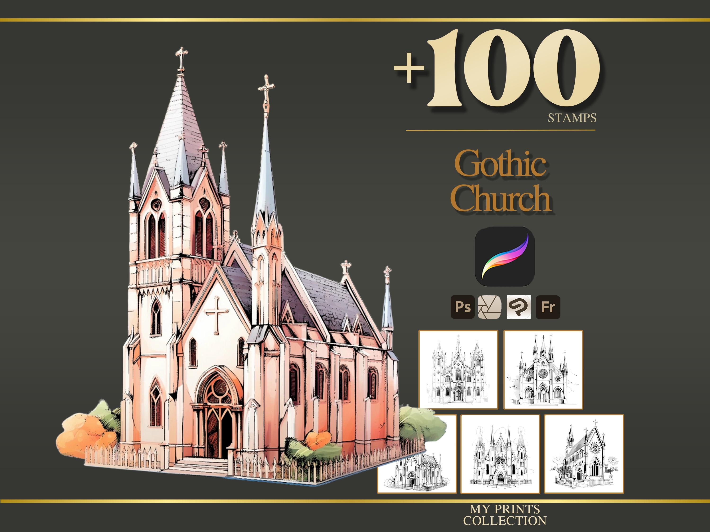 Church Gothic Procreate Stamps & Photoshop Brushes – 100+ Place House ...