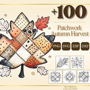 Herbsternte Patchwork PNG Bundle - 100+ Fashion Quilt Texture, Cricut & Silhouette Dateien, SVG, DXF, Eps - Line Art, Schablone, Digital Craft