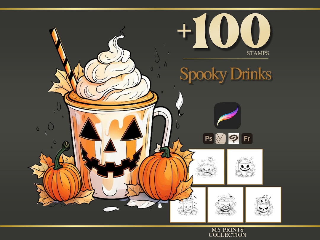 Spooky Drink Halloween Procreate Stamps & Photoshop Brushes – 100 ...