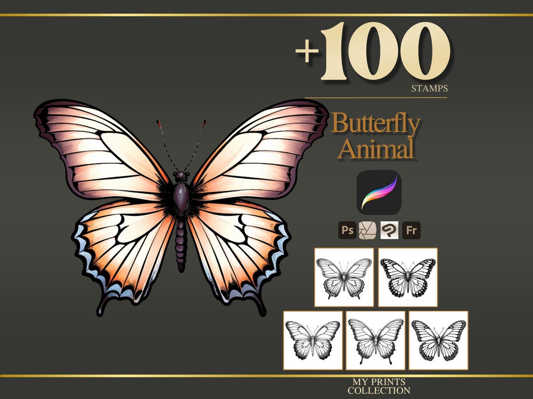 Butterfly Procreate Stamps & Photoshop Brushes – 100+ Realistic Animal ...