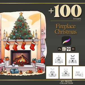 Open haard Kerstmis Procreate Stamps & Photoshop-penselen – 100+ tatoeage, tekening, digitale kunst, clipart, zeer fijne tekeningen, penseelpakket