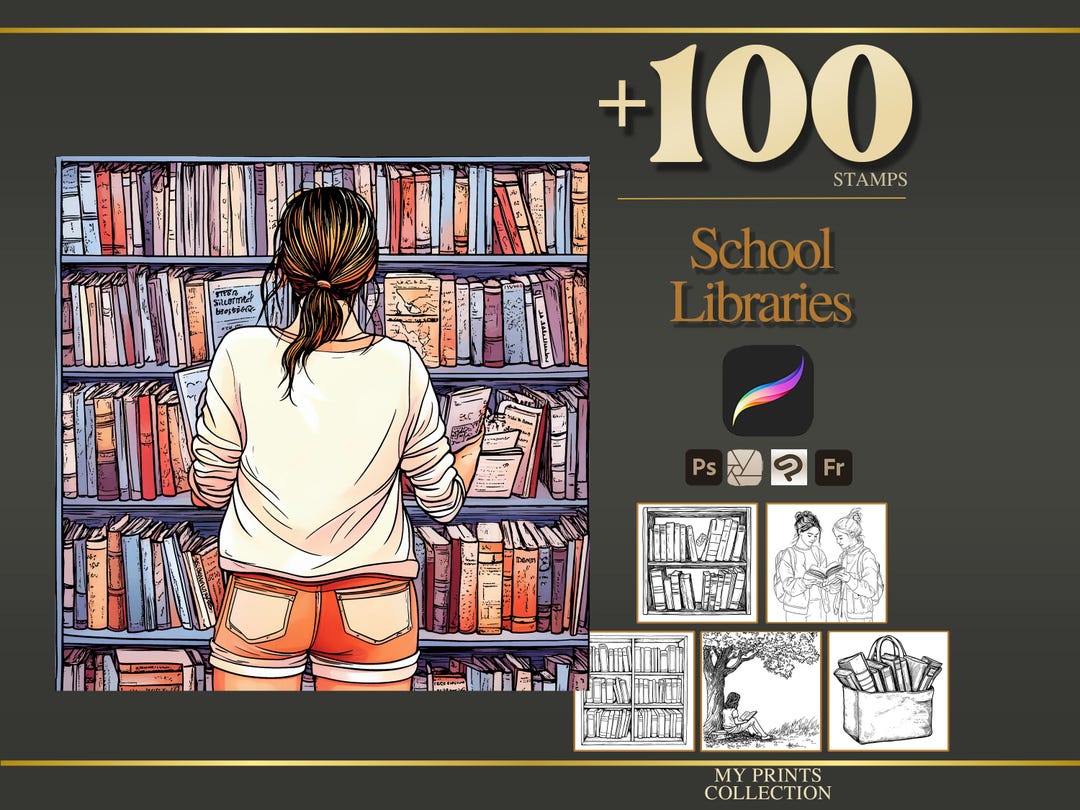 School Libraries Procreate Stamps & Photoshop Brushes – 100+ Tattoo ...