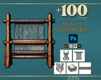 Textile and Knit Medieval Photoshop Brushes & Procreate Stamps – 100+ Woodcut Tattoo, Digital Art, Clipart, Line Art, Stencil