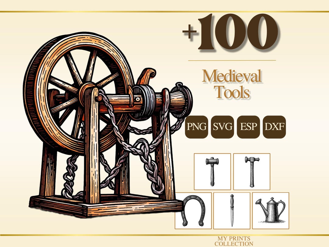 Medieval Tools Vector Tools Medieval PNG Bundle – 100+ Woodcut Cricut & Silhouette Files, SVG ...