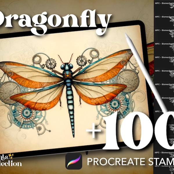 100+ Procreate Libelle Stempel, Realistische Wasser Geometrische Tribal Bug Insekt Tattoo, digitaler Download, Digital Art Supply, Procreate Brush