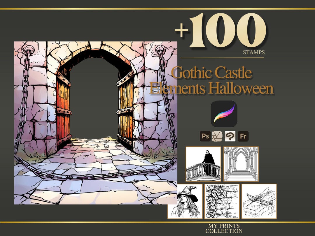 Gothic Castle Elements Realistic Halloween Procreate Stamps & Photoshop ...