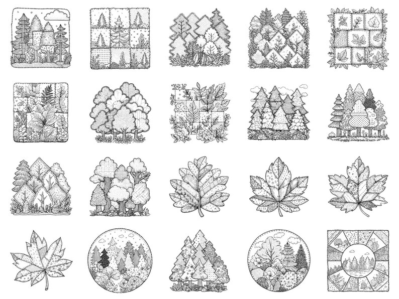 Timbri Procreate e pennelli Photoshop Forest Patchwork: oltre 100 texture per trapunte alla moda, tatuaggi, arte digitale, clipart, disegni al tratto, pacchetto di pennelli immagine 6