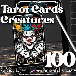 Mais de 100 selos de cartas de tarô Procreate, criaturas, Halloween, terror assustador, sobrenatural, download digital, material de arte digital, pincel Procreate