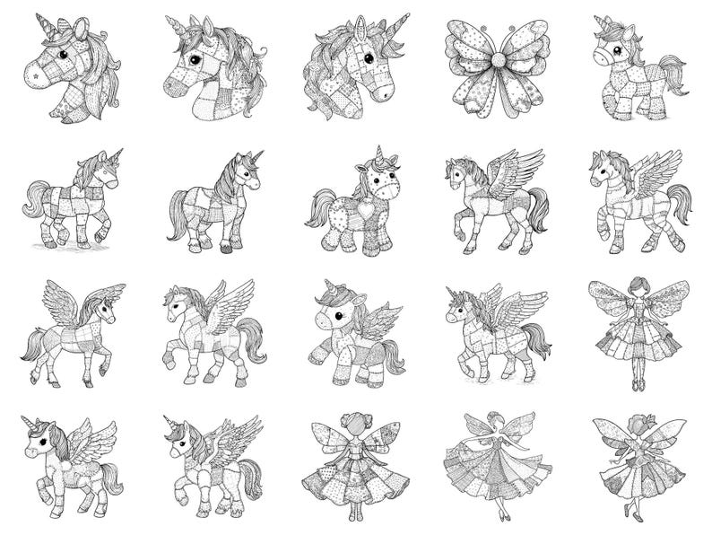 Sellos y pinceles de Photoshop para Procreate con diseños de criaturas fantásticas: más de 100 texturas de patchwork para edredones de moda, tatuajes, arte digital, imágenes prediseñadas, arte lineal y pinceles. imagen 3