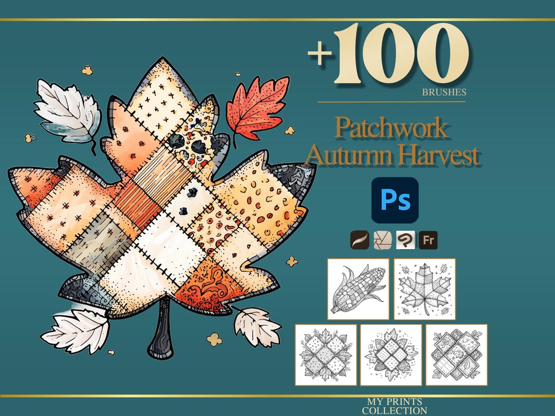 Autumn Harvest Patchwork Photoshop Brushes & Procreate Stamps – 100 ...