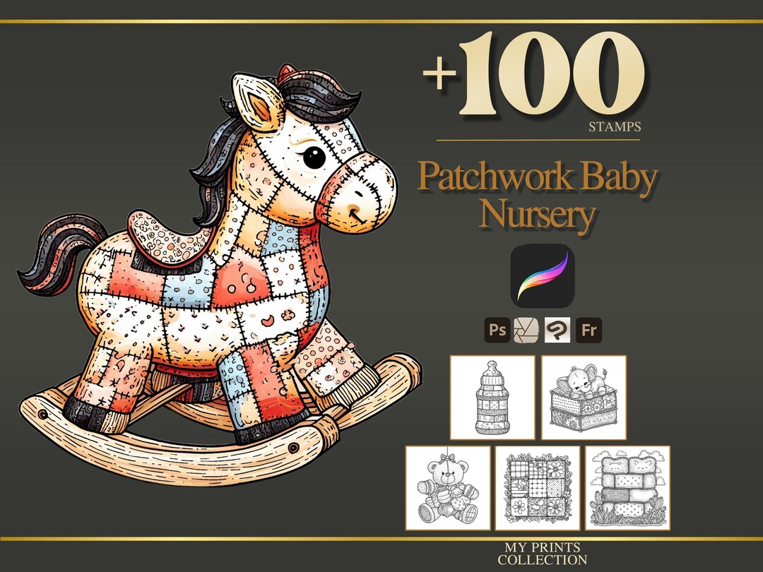Baby Nursery Patchwork Procreate Stamps & Photoshop Brushes – 100 ...