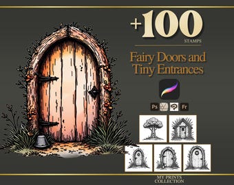 Fairy Doors and Tiny Entrances Procreate Stamps, 100+ Enchanted Door Brush Set, Cottagecore Fairycore Whimsical Line Art Digital