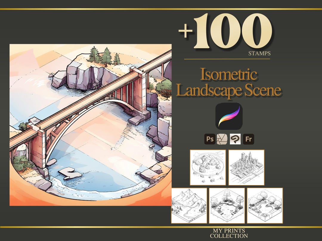 Isometric Landscape Scene Procreate Stamps & Photoshop Brushes – 100 ...