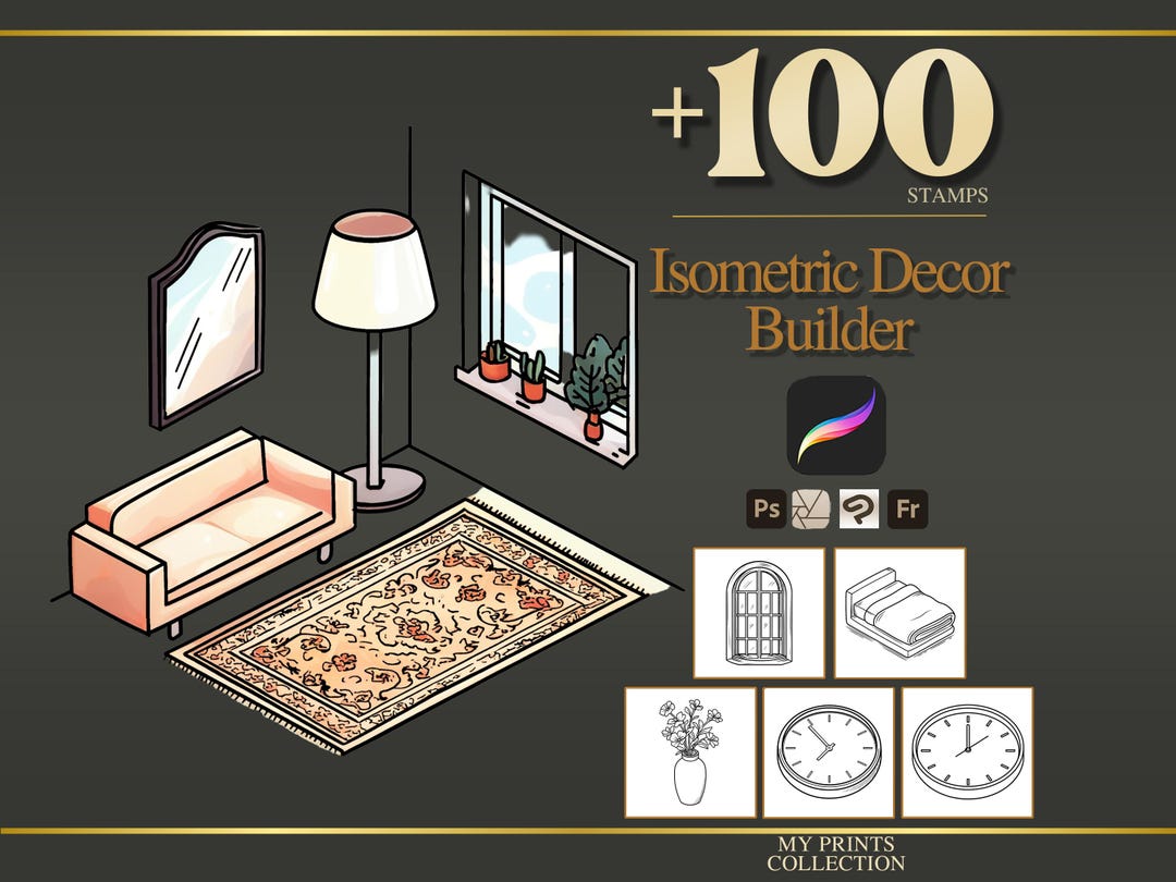 Isometric Decor Builder Procreate Stamps & Photoshop Brushes – 100 ...