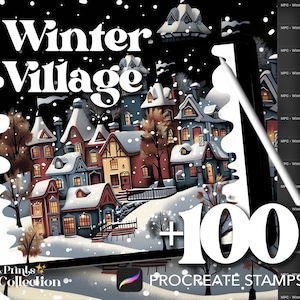 Más de 100 sellos de invierno de Procreate Village, Magic Snow Christmas Xmas Winter, descarga digital, material de arte digital, pincel de Procreate