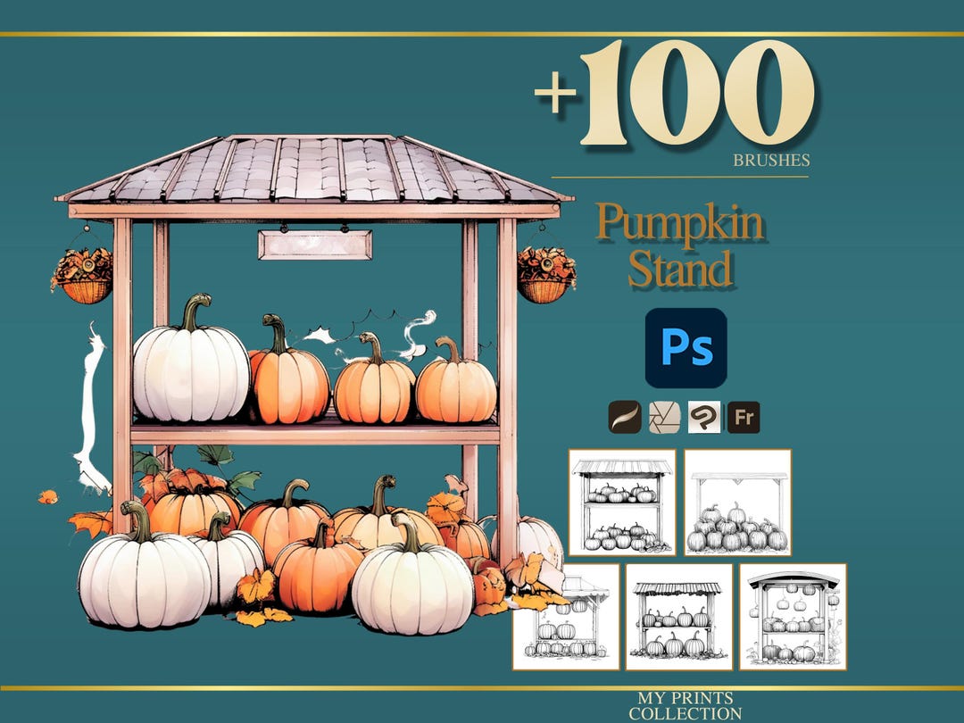 Pumpkin Stand Photoshop Brushes & Procreate Stamps – 100+ Interior Room ...