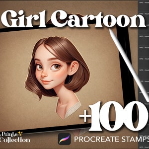 Más de 100 sellos de dibujos animados de Procreate Head Girl, figura corporal Pose Sketch Manga Chibi Anime, Descarga digital, Suministro de arte digital, Pincel Procreate
