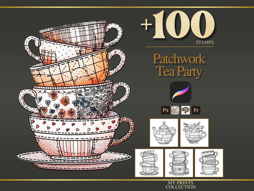 Tea Party Patchwork Procreate Stamps & Photoshop Brushes – 100+ Fashion ...