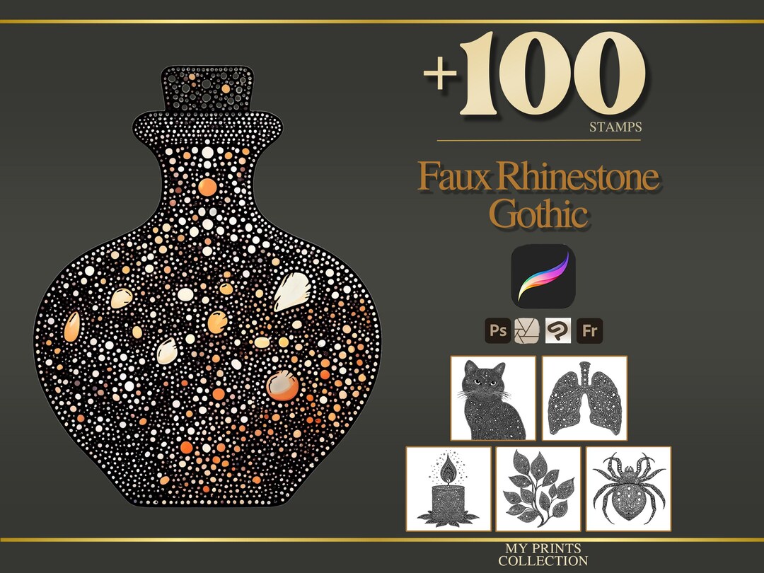 Faux Rhinestone Gothic Procreate Stamps & Photoshop Brushes – 100 ...