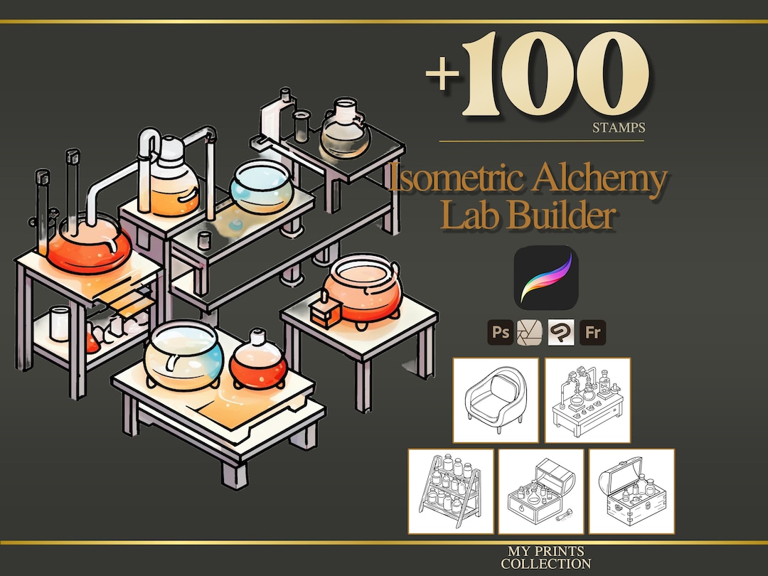 Isometric Alchemy Lab Builder Procreate Stamps & Photoshop Brushes ...